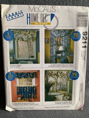 Simplicity Valance Window Treatments Curtains Sewing Pattern 9211 - Uncut